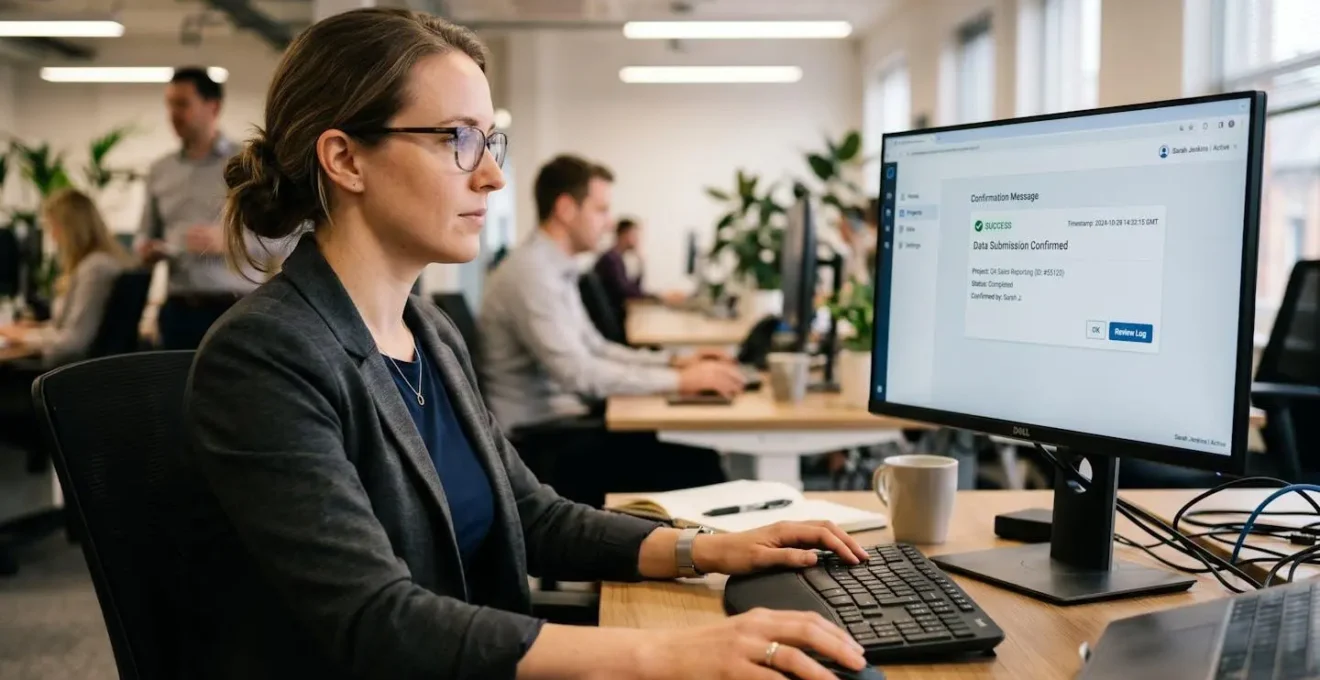 Écran d'un espace professionnel affichant un accusé de réception électronique horodaté sur fond neutre